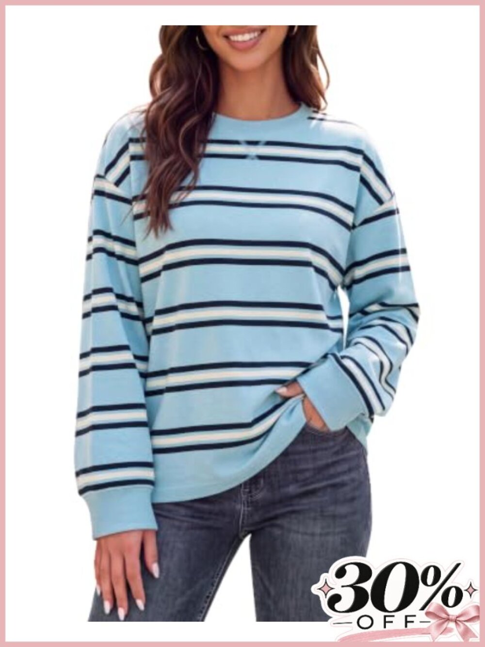 Oversized Striped Crewneck Sweatshirt Cotton Blend Drop Shoulder Long Sleeve